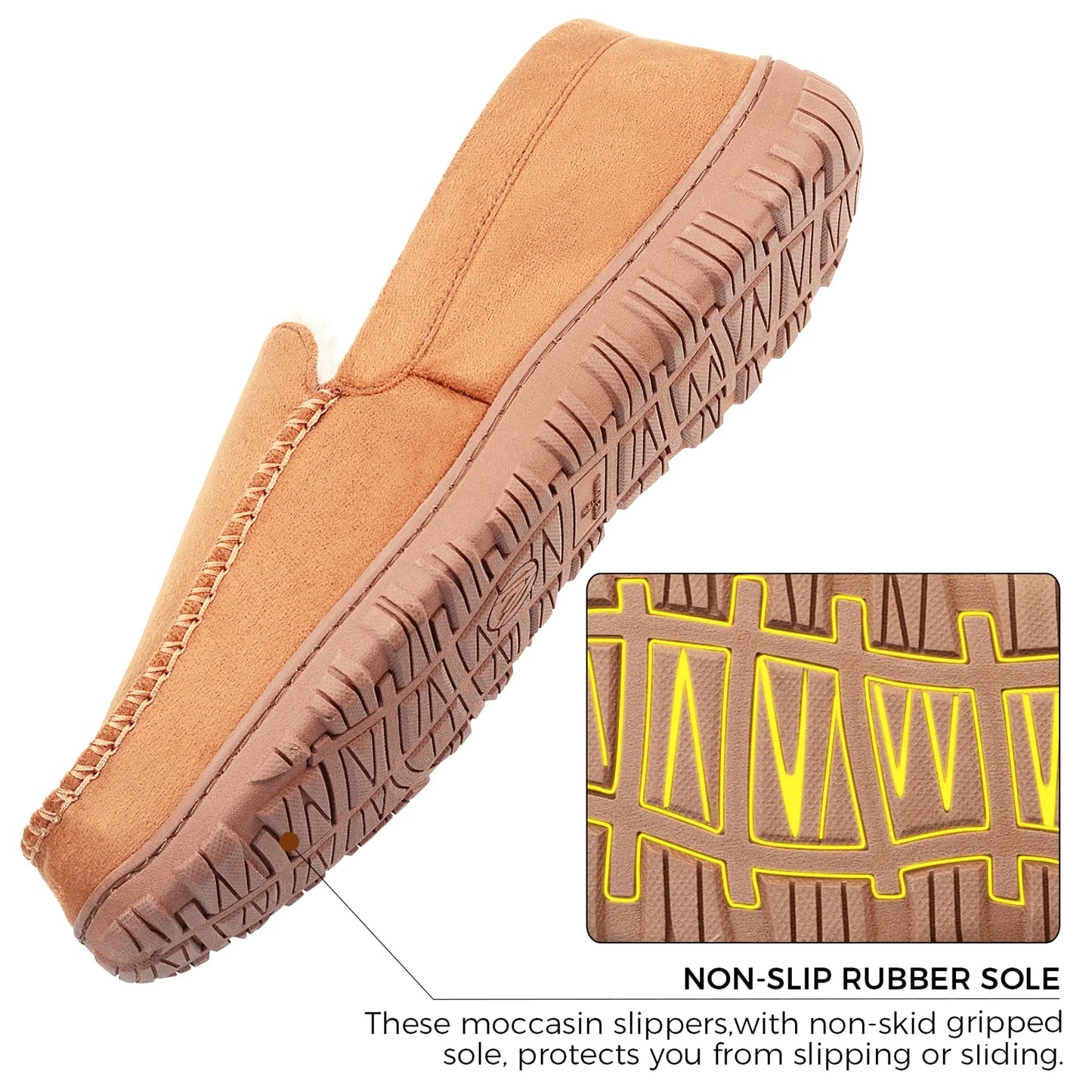 Lulex Moccasins for Men House Slippers Indoor Outdoor Plush Mens Bedroom Shoes with Hard Sole 13 Beige