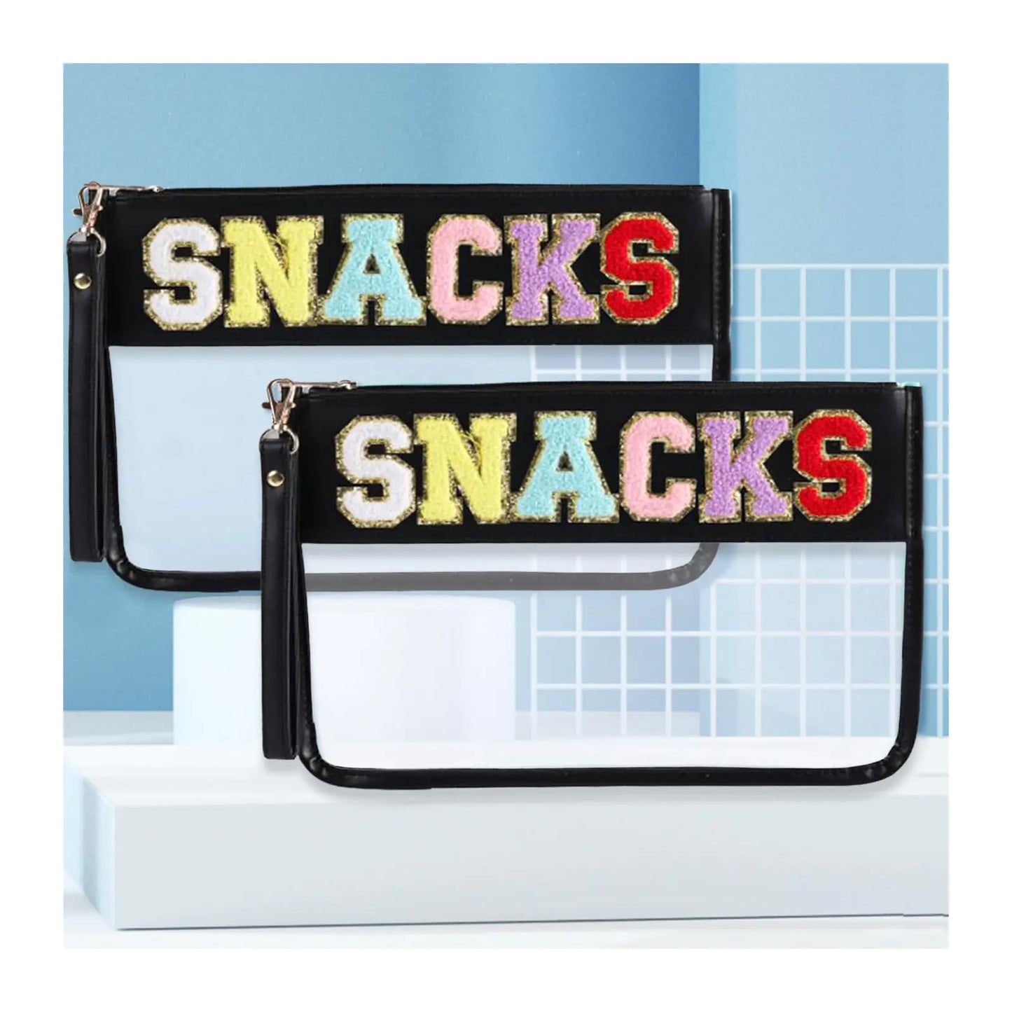 Gr8Dealz.store FROBON 2PCS Snack Bags Snacks Bag for Travel Clear Beach Pouch Snack Bag with Zipper Beach Makeup Bag,Large Capacity Travel Beach...