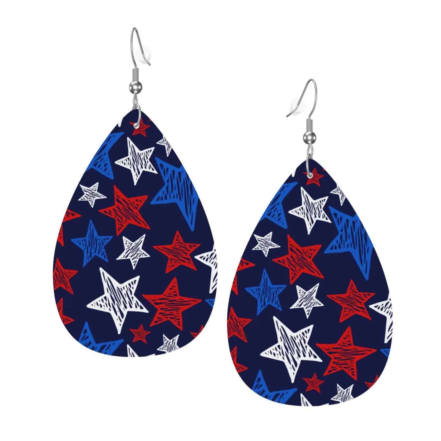 Faux Leather Earrings American Flag Colors Star Teardrop Dangle Earrings Jewelry For Women