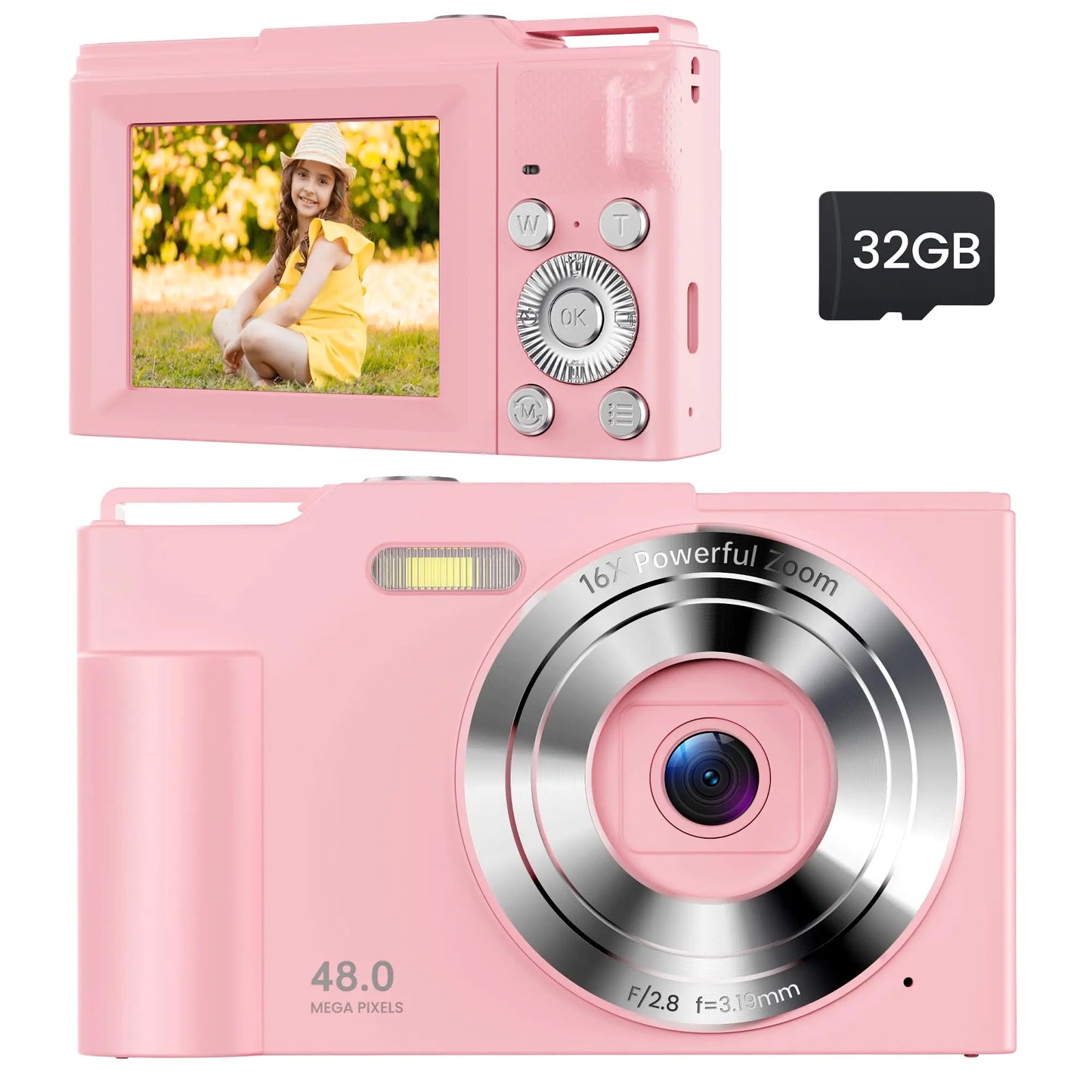 Digital Camera for Kids: FHD 1080P Camera - Video Cameras for Teens - 16X Zoom Shoot Camera for Girls - Compact Camera with 32GB TF Card for Photography - Anti Shake Mini Camera for Vlogging Pink