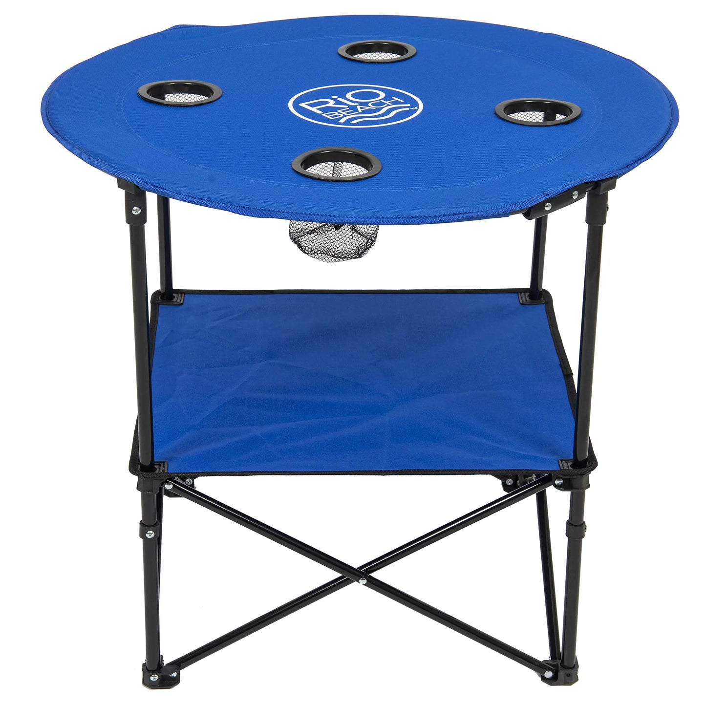 Rio Brands Camp & Go 28" Round Lightweight Fabric Portable Folding Beach Table with Cupholders Blue