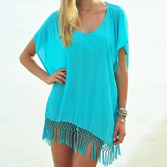 Mid-Summer Night Fringe Trim Tunic In 3 Colors From Summery Collection
