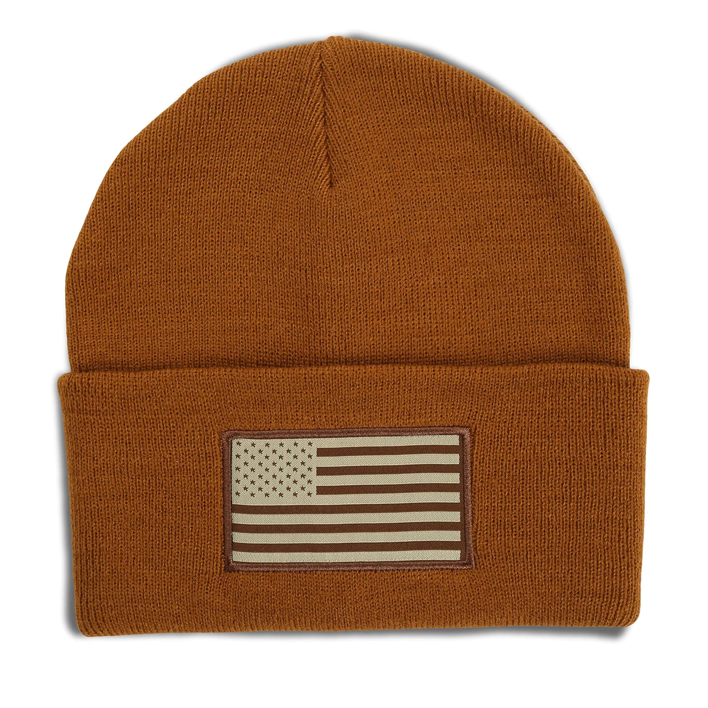 Paramount Outdoors American Flag Acrylic Cuffed Beanie Knit Skull Watch Cap with US Flag Patch (Rust)