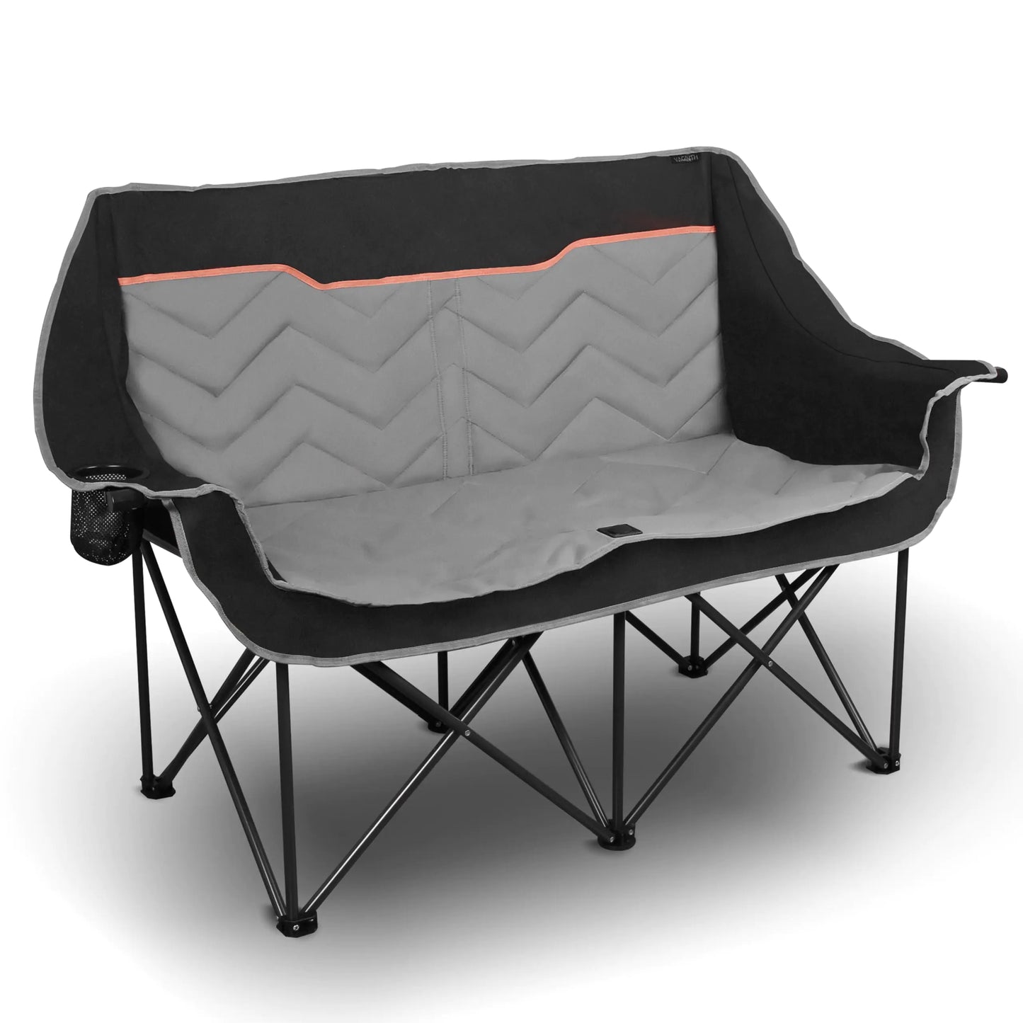 VAGANTH Double Camping Chair Oversized Padded Camping SofaXL Foldup Outdoor Loveseat for 2 PersonPortable Camping Couch w/Dual Cupholders&Wine Glass HoldersGreat for BeachCampingPatioBlack