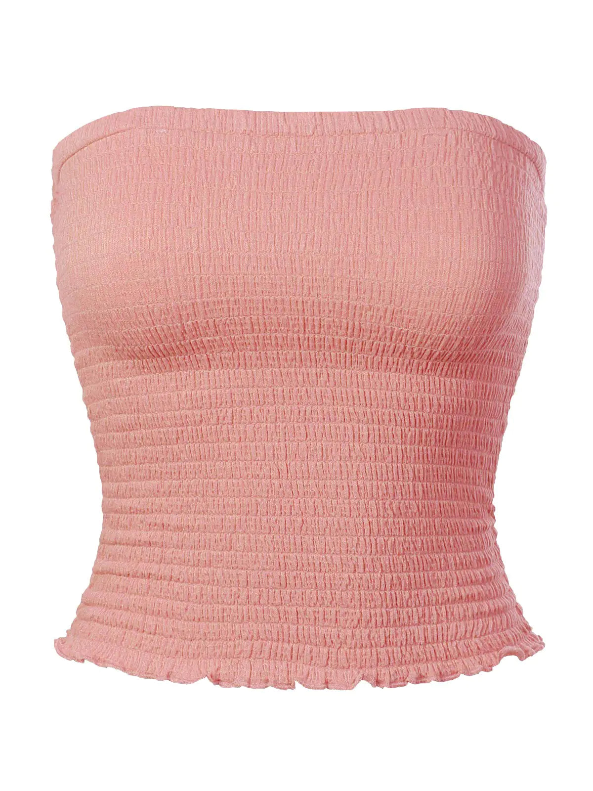 MixMatchy Womens Sexy Sleeveless Strapless Stretch Smocked Summer Tube Tops Peach S