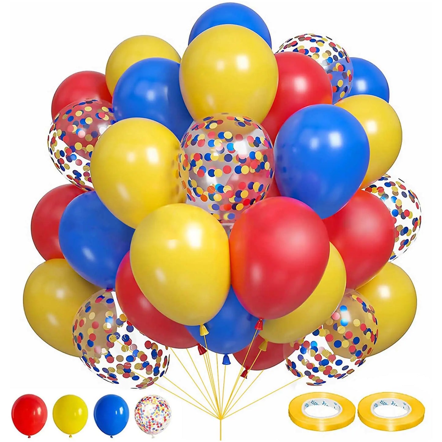 60PCS Red Blue and Yellow Balloons12 inch Yellow Red and Blue Balloon Arch Kit Carnival Party DecorationsSuitable for Carnival Circus Theme Birthday Party Decorations