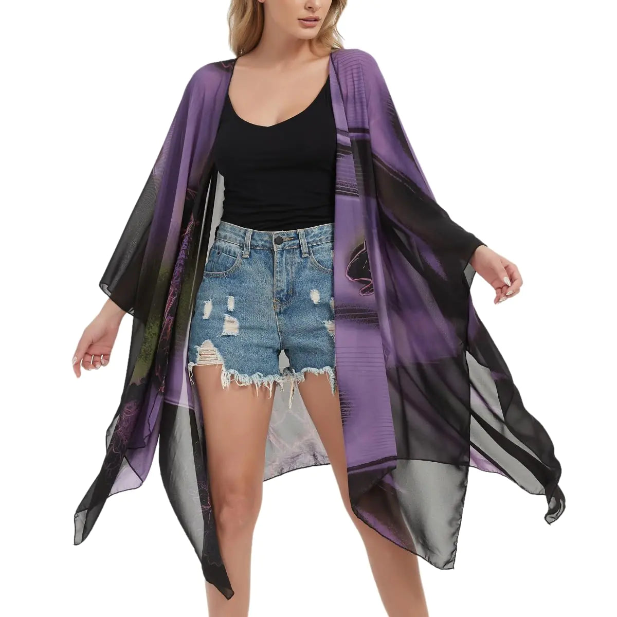 Womens Bohemian Floral Chiffon Beach Cover up Swimsuit Kimono Summer Swimwear Cardigans