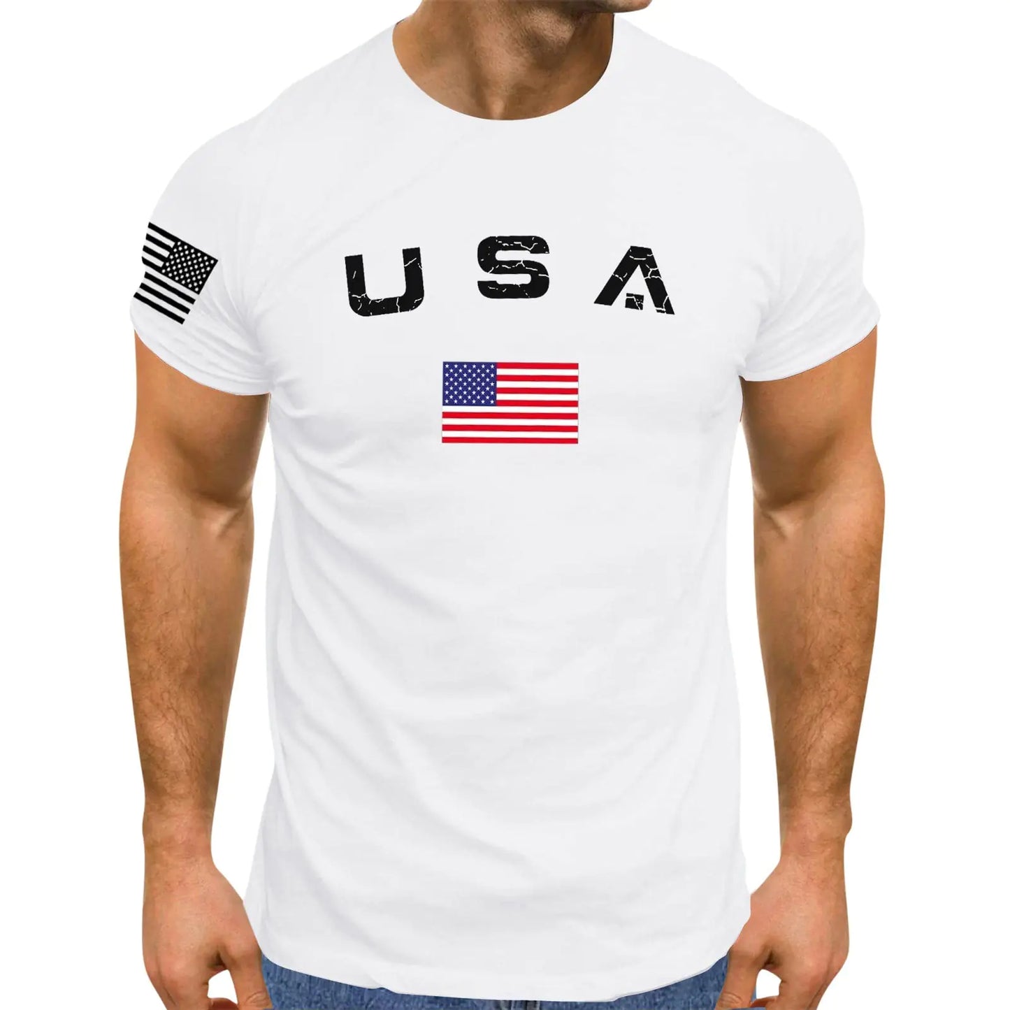 DOPRISIC Mens American USA Flag Patriotic T-Shirts 4th of July Shirts Graphic Tees Summer Short Sleeve Workout Shirt Patriotic Tshirts American Tshirt T Shirt for Men White XX-Large
