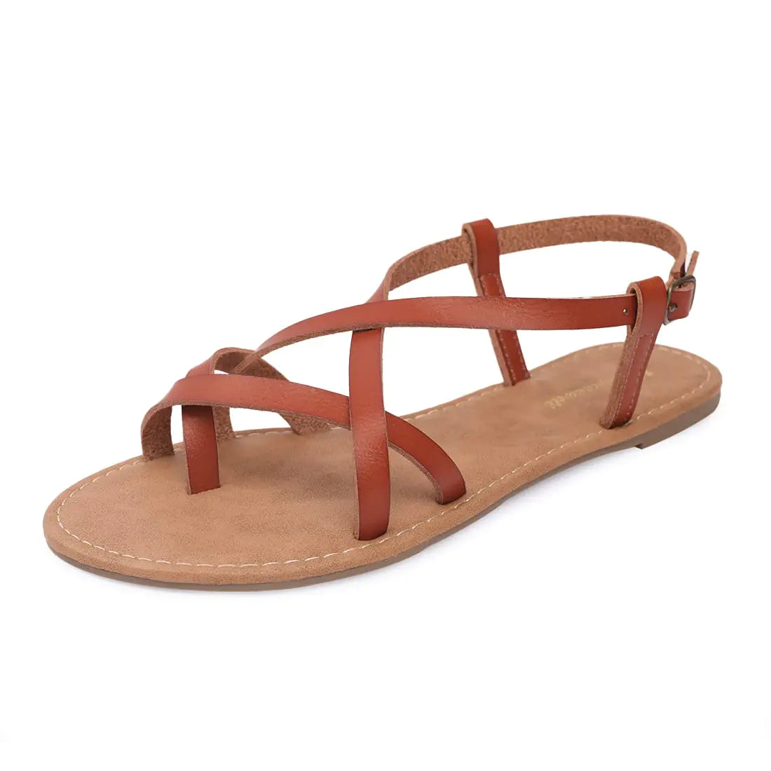 Womens Gladiator Flat Sandals Fisherman Strappy Sandals Ankle Strap Sandals (6.5 New Brown)