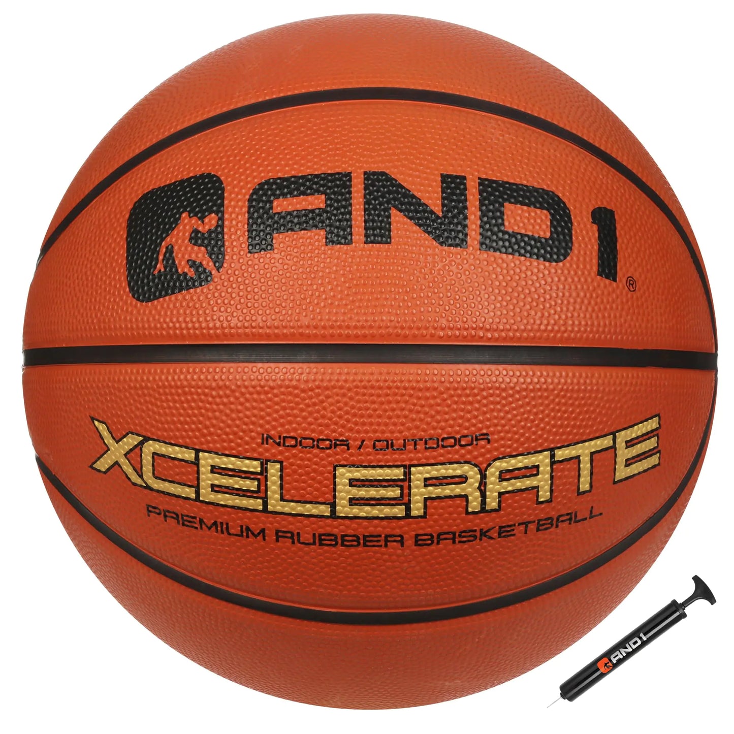 AND1 Xcelerate Rubber Basketball: Official Regulation Size 7 (29.5 inches) - Deep Channel Construction Streetball Made for Indoor Outdoor Basketball Games