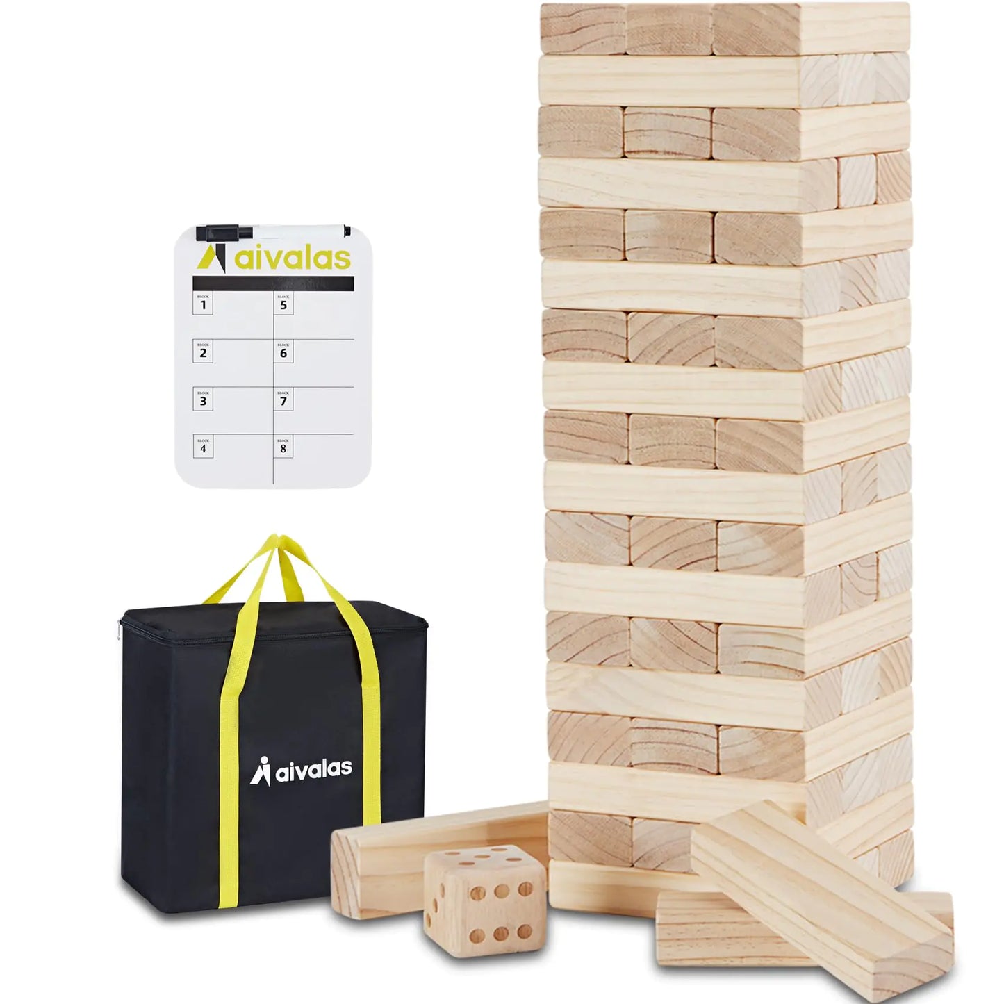 Aivalas X-Large Size Giant Tumble Tower 60 Blocks Outdoor Indoor Games Stacking Games Includes Dice Carrying Bag Scoreboard Stacking Over 5FT for Backyard Lawn Party Playing