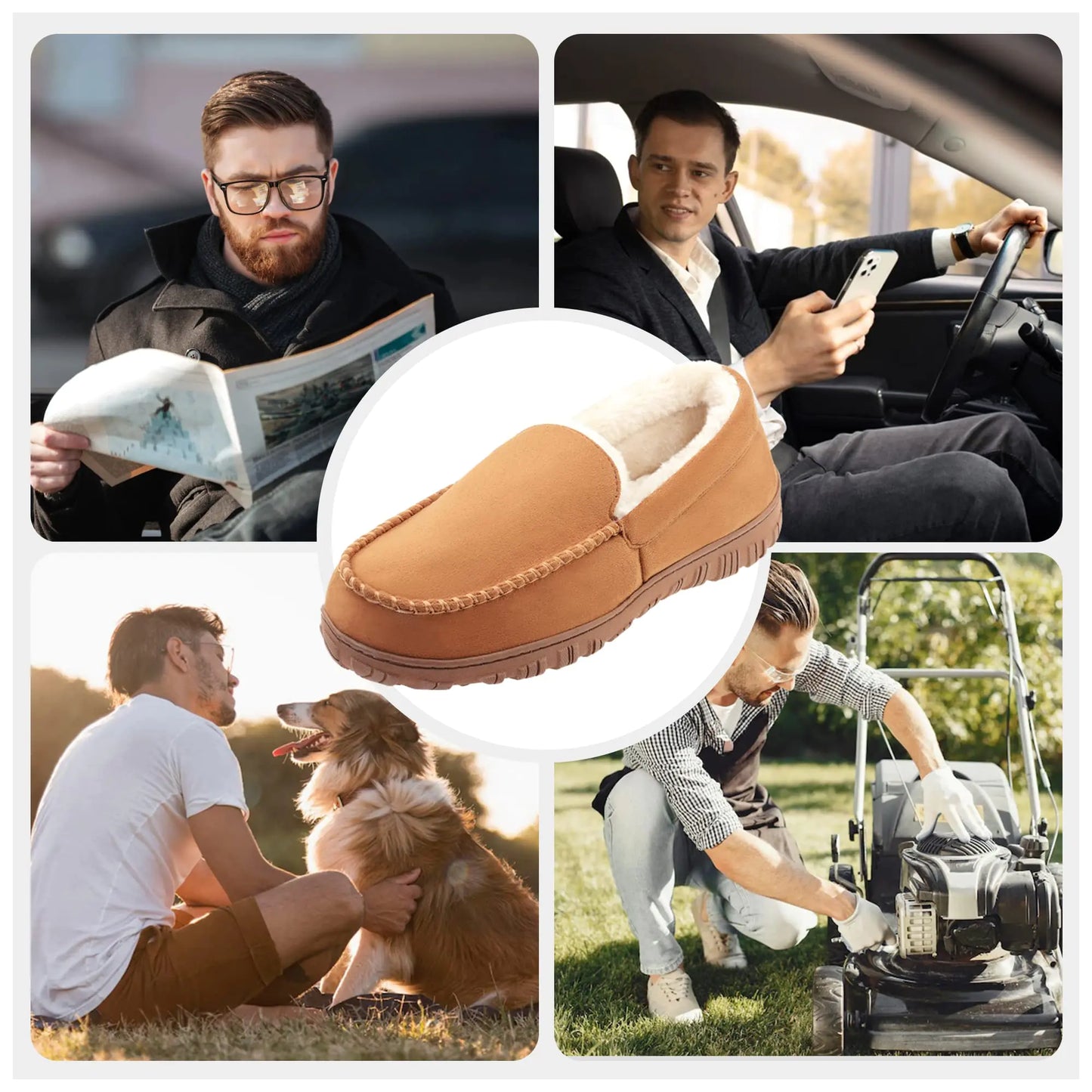 Lulex Moccasins for Men House Slippers Indoor Outdoor Plush Mens Bedroom Shoes with Hard Sole 13 Beige