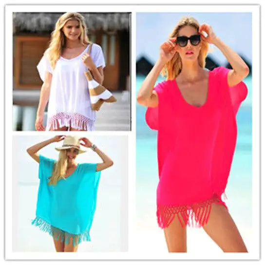 Mid-Summer Night Fringe Trim Tunic In 3 Colors From Summery Collection