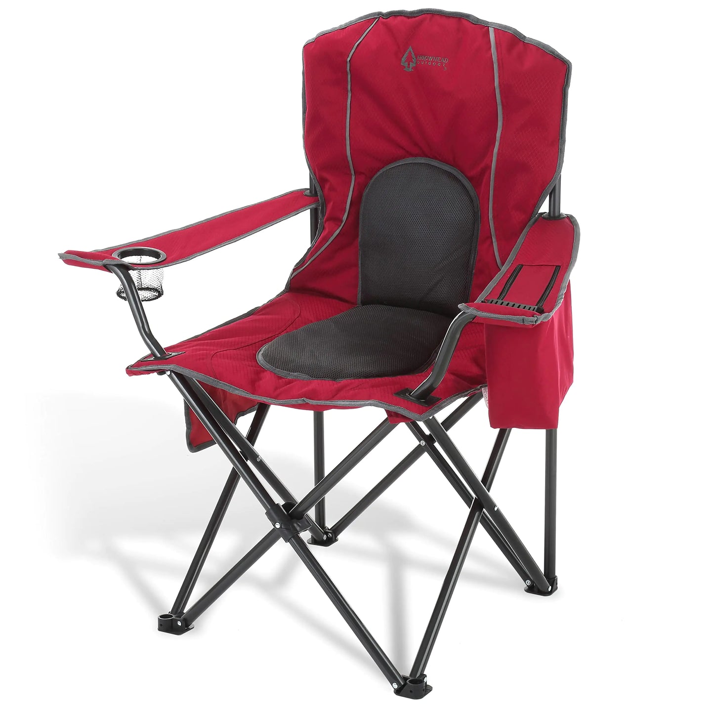 ARROWHEAD OUTDOOR Portable Folding Camping Quad Chair w/ 4-Can Cooler Cup-Holder Heavy-Duty Carrying Bag Padded Armrests Supports up to 330lbs USA-Based Support