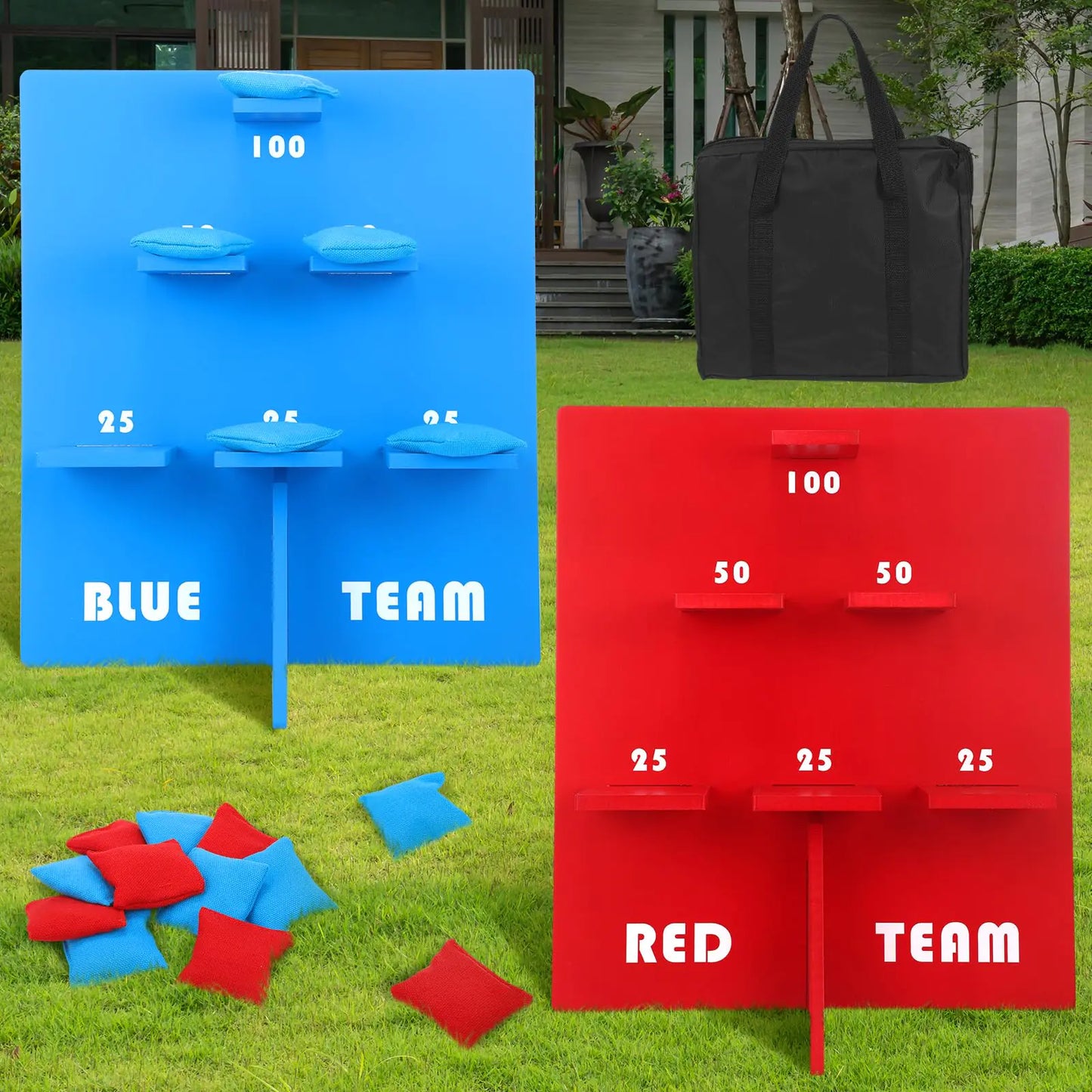 Bean Bag Game 1 Set Wood Cornhole Boards with 8 Bean Bag Throw The Bean Bag Toss Games Valentines Day Games for Outdoor Indoor Family Party Travel Activities