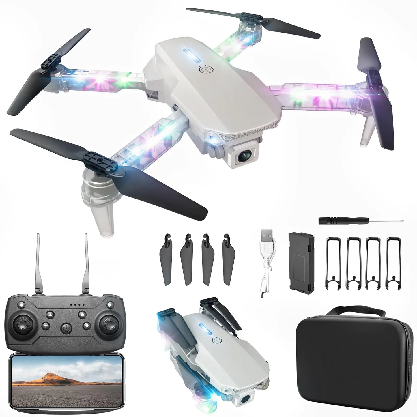 Gr8Dealz.store Mini Drone with Camera 1080P HD Foldable FPV Drone with LED Lights for Adults Kids and Beginners Toys Gifts RC Quadcopter with One...