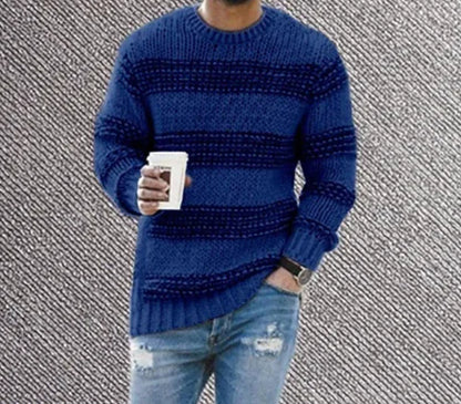 Casual Striped Knitted Sweater Men Round Neck Pullover Sweater