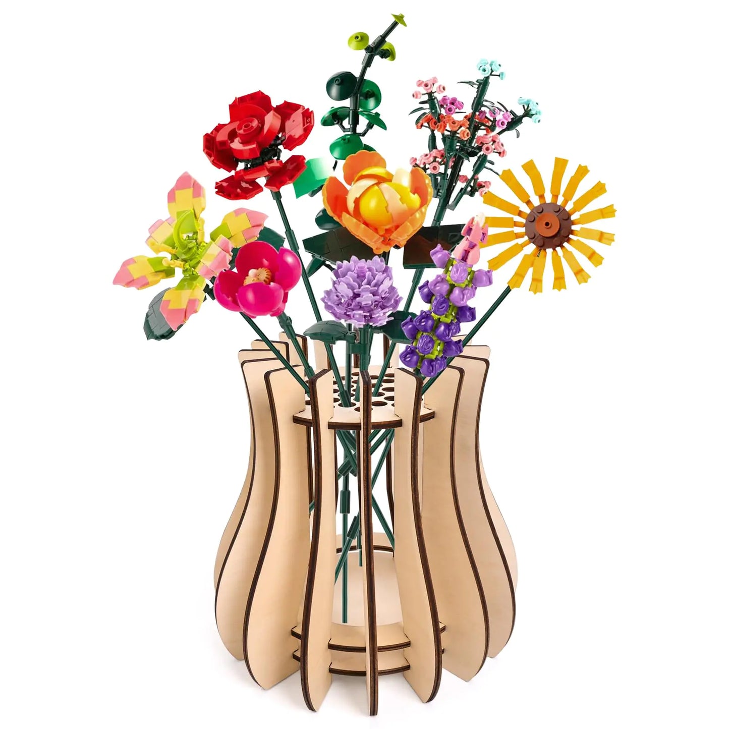 Snap-Together Wooden Vase Kit for Lego Flowers