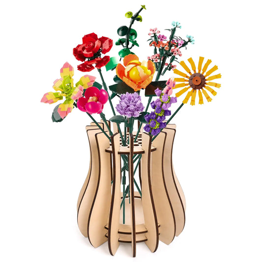 Snap-Together Wooden Vase Kit for Lego Flowers