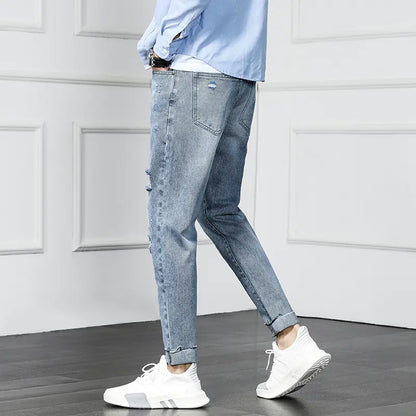 Ripped Cropped Jeans - Distressed Denim Pants