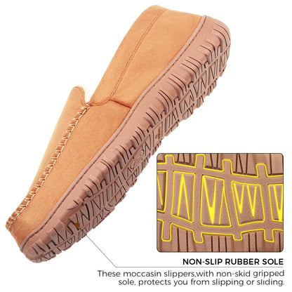 Lulex Moccasins for Men House Slippers Indoor Outdoor Plush Mens Bedroom Shoes with Hard Sole 13 Beige
