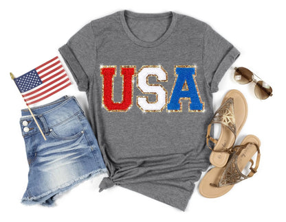 USA Flag Tee Shirt Women 4th of July Gift T Shirt Casual Short Sleeve American Proud T-Shirt Tops (Sequin Large)