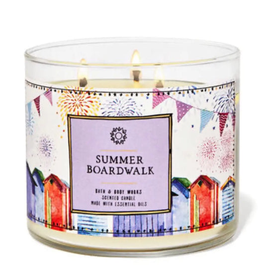 Bath & Body Works White Barn 3-Wick Candle w/Essential Oils - 14.5 oz - 2021 Summer Scents! (Summer Boardwalk)