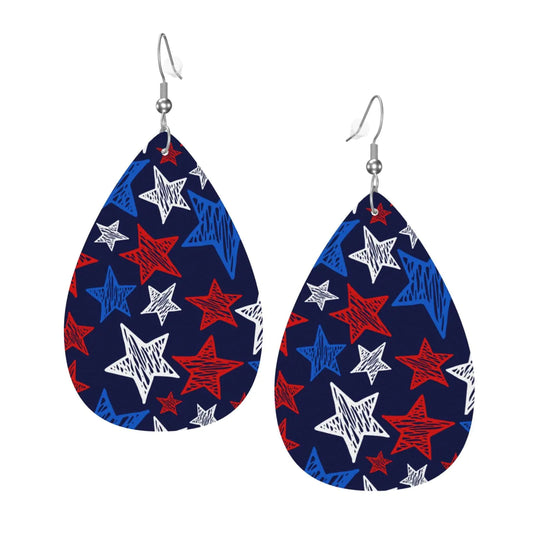 Faux Leather Earrings American Flag Colors Star Teardrop Dangle Earrings Jewelry For Women