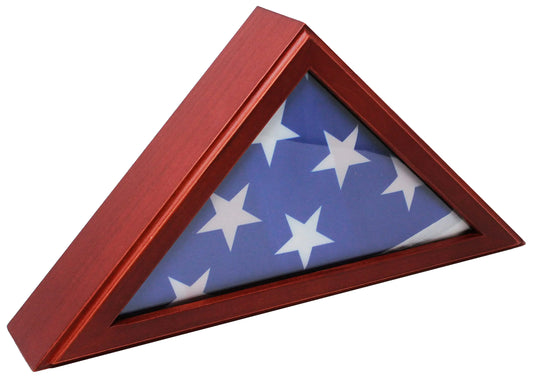 American Flag Mahogany Display Case - Wood Frame Fits 5x9.5 Folded Flag - Veteran Burial Memory - Glass Front