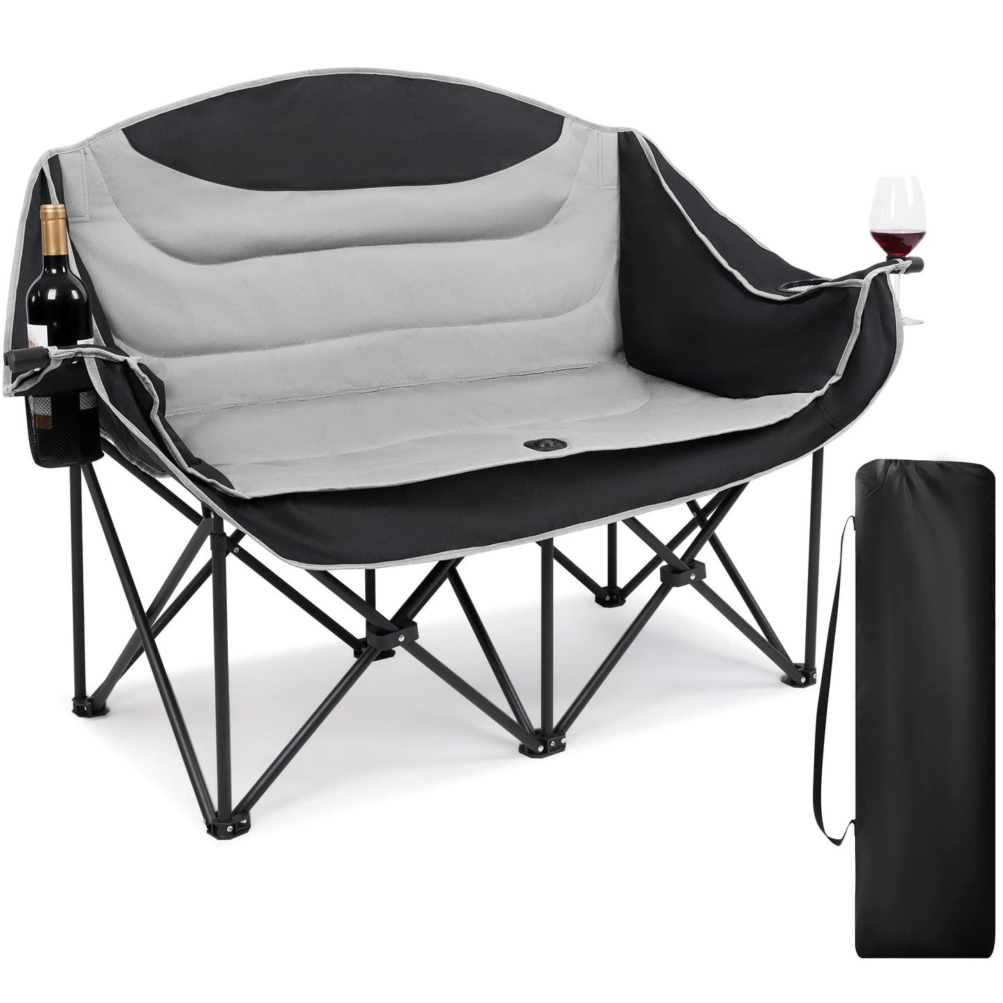 UBALANCE Double Camping Chair for Adults - Heavy Duty 650LBS Portable Camping Chairs Oversized Camping Loveseat Folding Camping Chair for Garden Lawn Sport Picnic Beach Fishing (Gray)