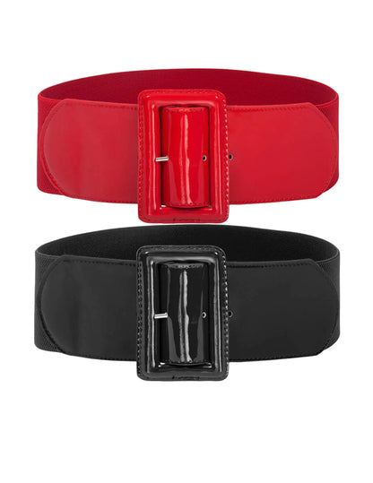GRACE KARIN Women's Stretchy Belt 1950s 3 Inch Wide Elastic Belts Black+red Large