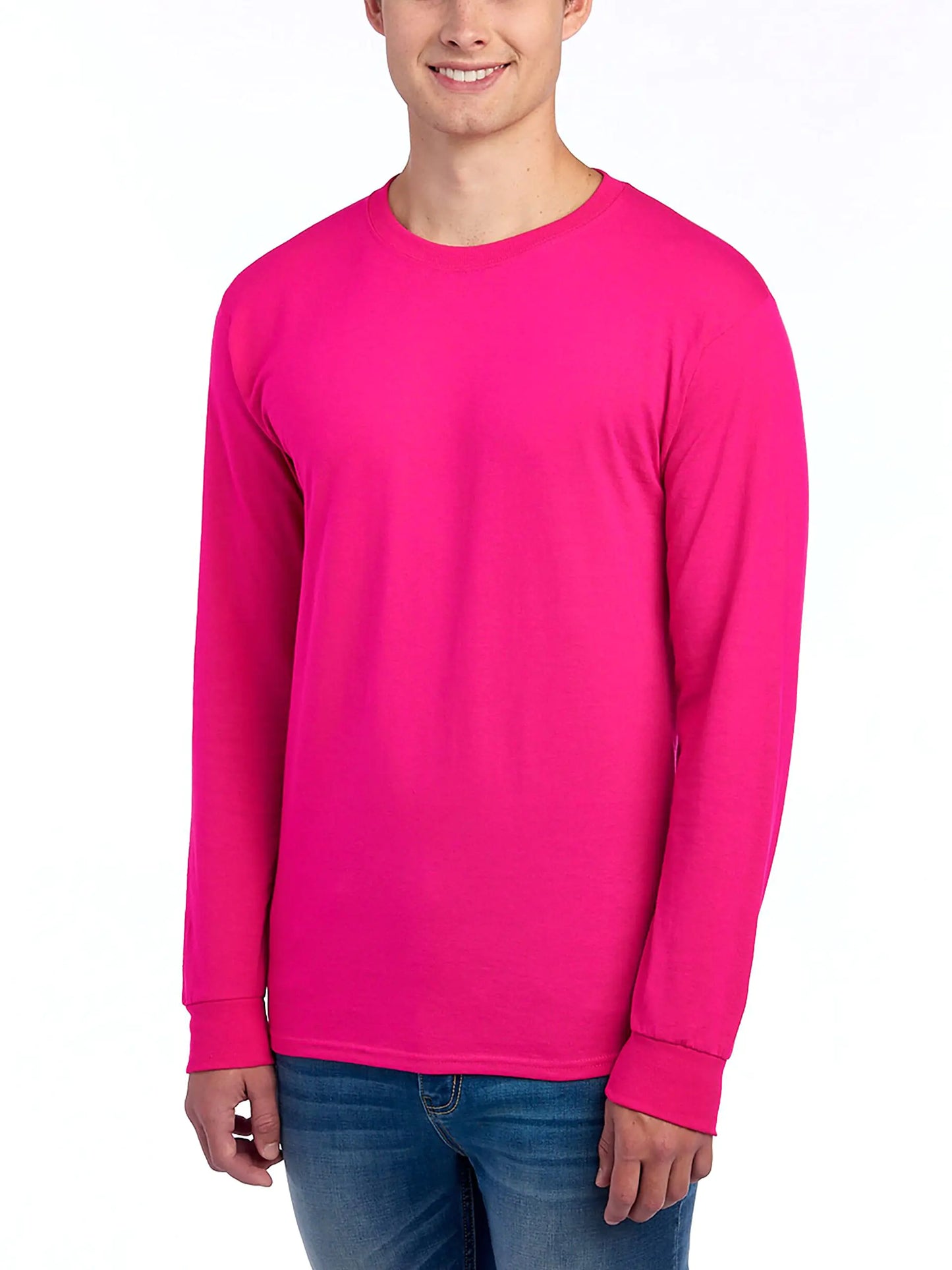 Jerzees Men's Dri-Power Cotton Blend Long Sleeve Tees, Moisture Wicking, Odor Protection, UPF 30+, Sizes S-3x Large Cyber Pink