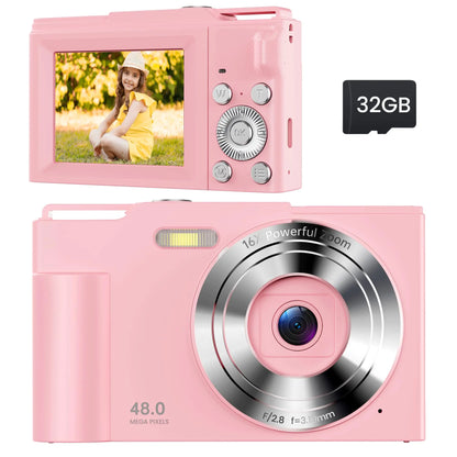 Digital Camera for Kids: FHD 1080P Camera - Video Cameras for Teens - 16X Zoom Shoot Camera for Girls - Compact Camera with 32GB TF Card for Photography - Anti Shake Mini Camera for Vlogging Pink