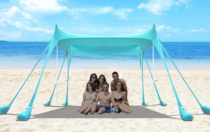 Beach Tent Sun Shelter Portable Pop Up Beach Sun Shade Canopy 11x11 FT UPF80+ Protection Outdoor4 Thickened Aluminum Poles for BackyardPicnicsCamping and Beach (Turquoise)