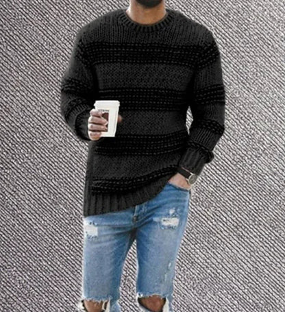 Casual Striped Knitted Sweater Men Round Neck Pullover Sweater