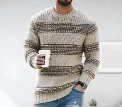 Casual Striped Knitted Sweater Men Round Neck Pullover Sweater