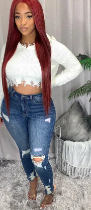 Plus Size Chic Shredded High Waist Jeans