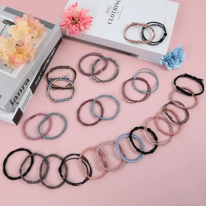 Hair Accessories, 25 PCS of 5 Styles Boho Hair Tie Bracelets with Beads - Cute Elastic Bands for Thick or Thin Hair, No Damage, Pink for Girls and Women D-BOHO