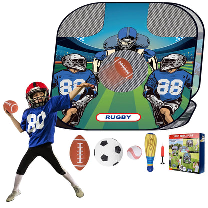 imagifun Bean Bag Toy Toss Target Games 3-in-1 Soccer Rugby Baseball Set Throwing Target Toy Soft Baseball Inflatable Football Rugby for Kid 1-4 Indoor Outdoor Toss