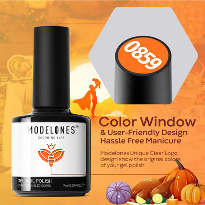 modelones Gel Nail Polish Set- 6 Colors Thanksgiving Day Orange Yellow Nail Polish Color Changing Gel Polish Kit Gray Black Nail Gel Kit Soak Off LED Nail Art Gifts DIY Salon Home A2 Thanksgiving
