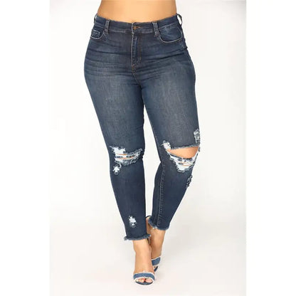 Plus Size Chic Shredded High Waist Jeans