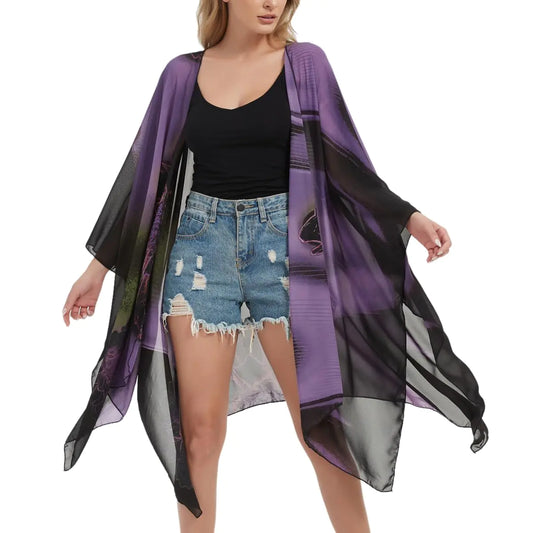 Womens Bohemian Floral Chiffon Beach Cover up Swimsuit Kimono Summer Swimwear Cardigans