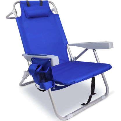 Yestomo Beach Chair with Backpack Straps Heavy Duty Backpack Beach Chairs for Adults with 4 Positions Lay Flat Beach Chair with Large Cooler Pouch Support to 350LBS