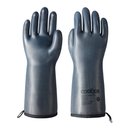 COOLJOB Heat Resistant Oven Gloves Waterproof Liquid Silicone BBQ Grilling Gloves for Barbecue Kitchen Cleaning Baking Food Contact Black Medium