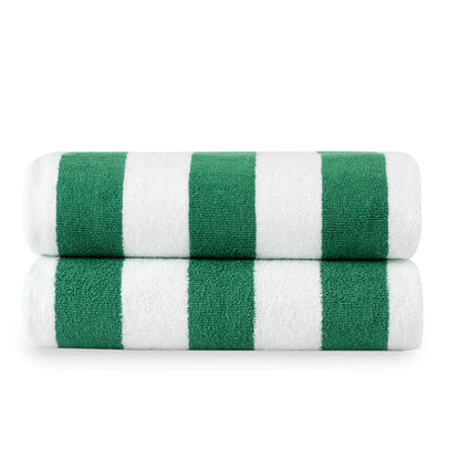 LANE LINEN Beach Towels 2 Pack - 100% Cotton Oversized Beach Towel Cabana Stripe Extra Large Beach Towel Highly Absorbent Pool Towels for Adults Quick Dry Beach Towel 36 x 72” - Green