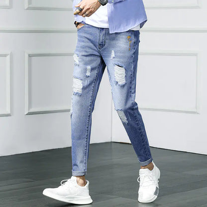Ripped Cropped Jeans - Distressed Denim Pants