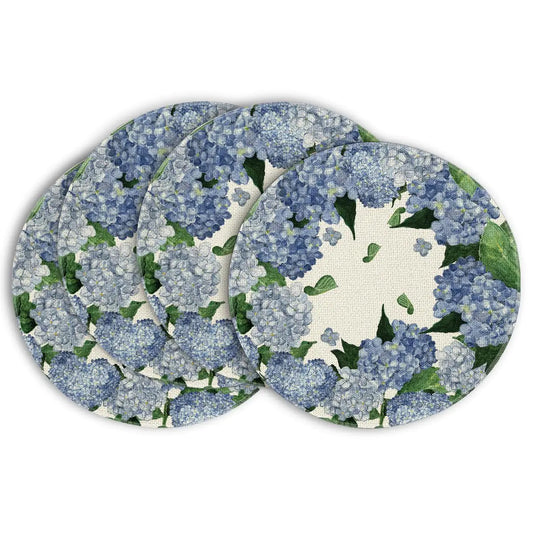 Artoid Mode Watercolor Hydrangea Summer Round Placemats Set of 4 15 Inch Summer Round Table Mats for Dining Decoration