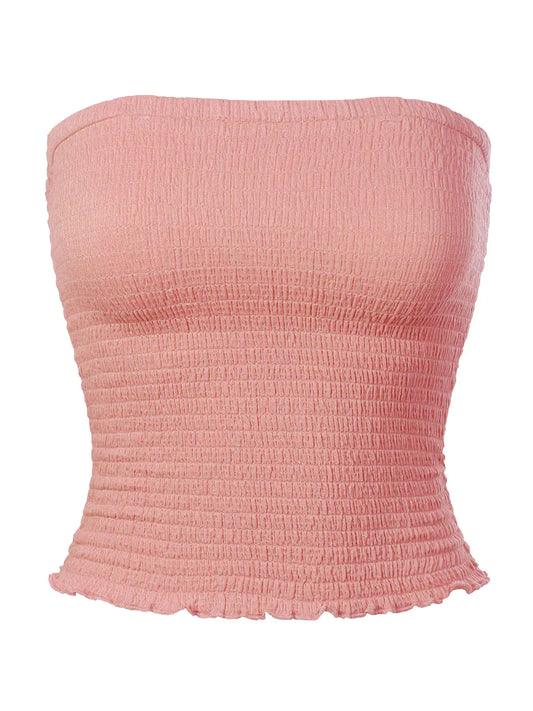MixMatchy Womens Sexy Sleeveless Strapless Stretch Smocked Summer Tube Tops Peach S