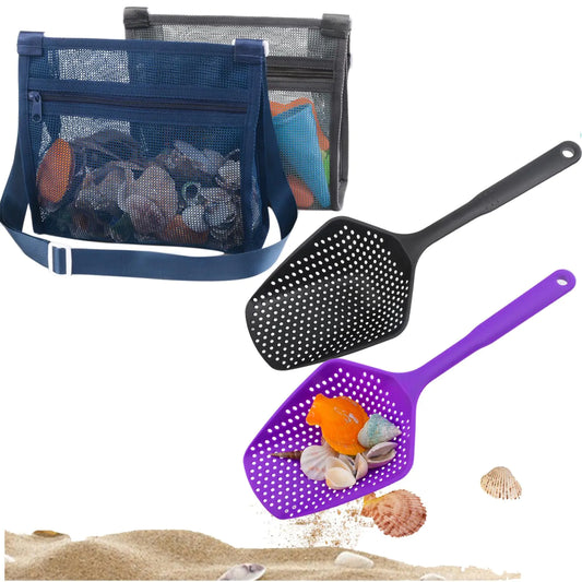 Gr8Dealz.store Beach Mesh Shovel with Beach Mesh Bag Beach Shell Bags for Holding Beach Shell Toys Kids Filter Sand Scooper for Picking Up Shells...