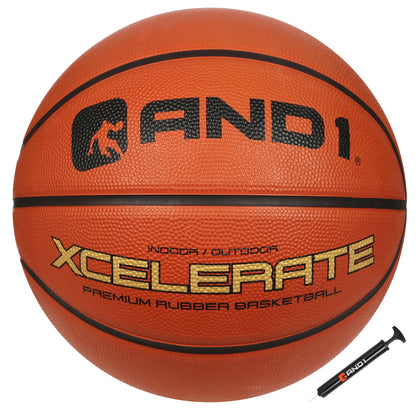 AND1 Xcelerate Rubber Basketball: Official Regulation Size 7 (29.5 inches) - Deep Channel Construction Streetball Made for Indoor Outdoor Basketball Games